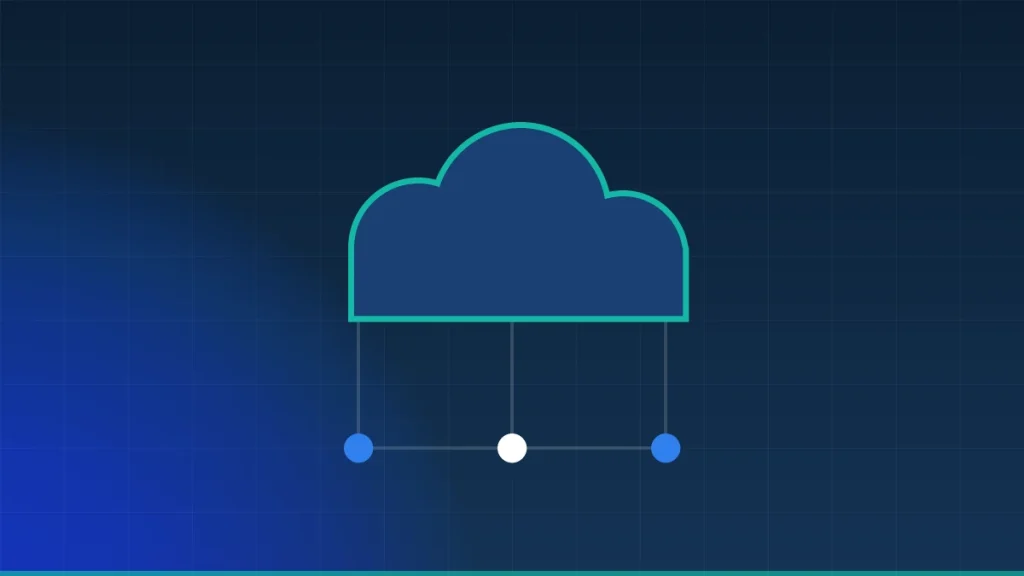 Abstract cloud outline connected to three network nodes on a deep navy background