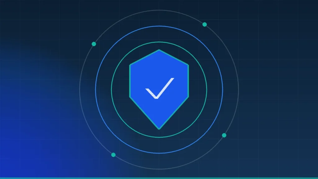 Abstract shield and concentric rings on a deep navy background